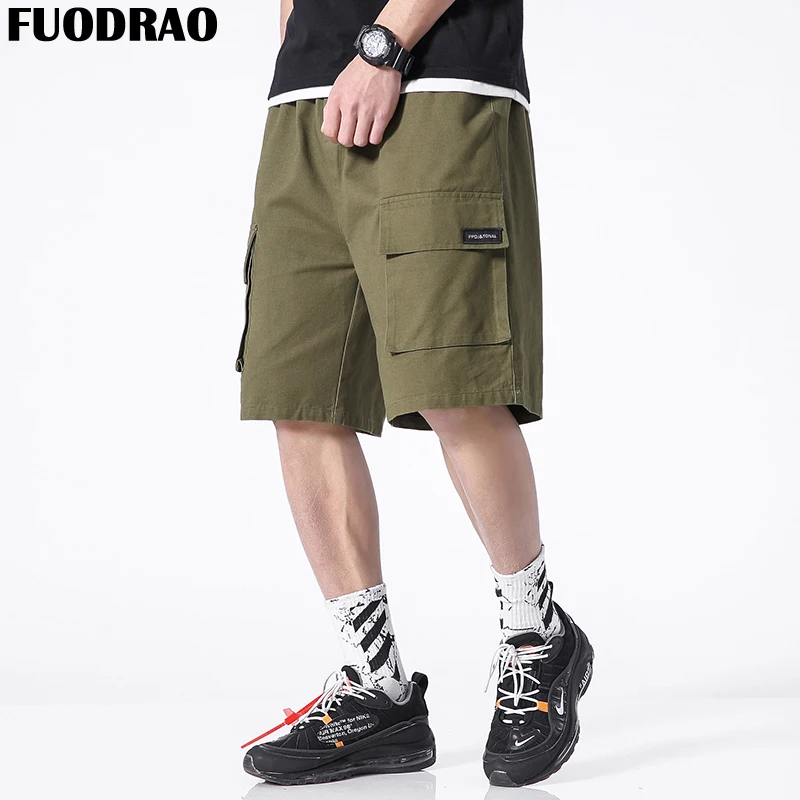 Fuodrao Harajuku шорты для бега Для мужчин летняя одежда в стиле «хип-хоп» мужские шорты Карго с эластичной резинкой на талии в уличном стиле Хлопковое платье с карманами, Для мужчин Костюмы D039