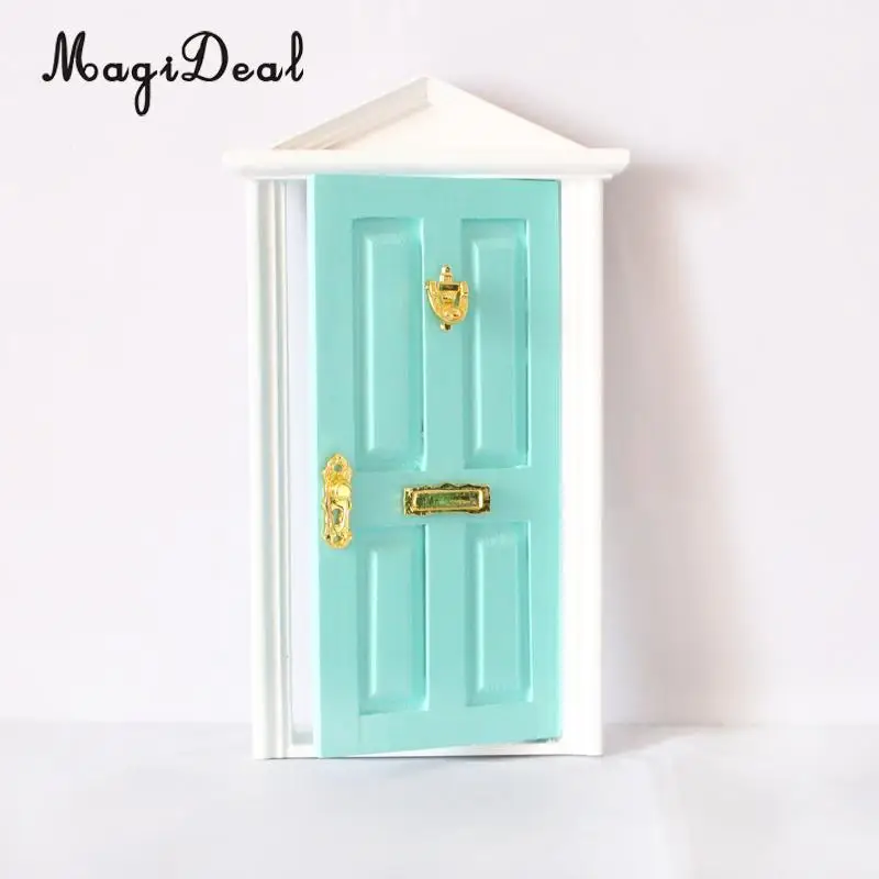 MagiDeal 1:12 Dolls House Miniature Wooden Steepletop Open Door with Hardware for Dollhouse Bedroom Bathroom Kids Toy 5Colors