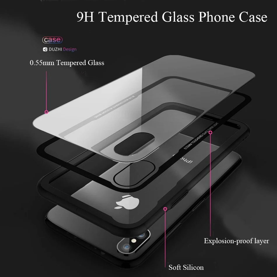 Чехол DUZHI из закаленного стекла для телефона iPhone 7 8 XR XS чехлы стеклянный чехол X Max 6