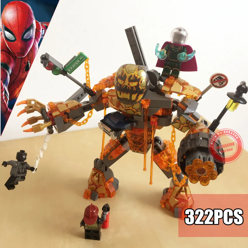 

New 2019 Super Heroes Spiderman Mysterio Molten Man Battle fit legoing Marvel Avengers 76128 figures Building Blocks Bricks Toys