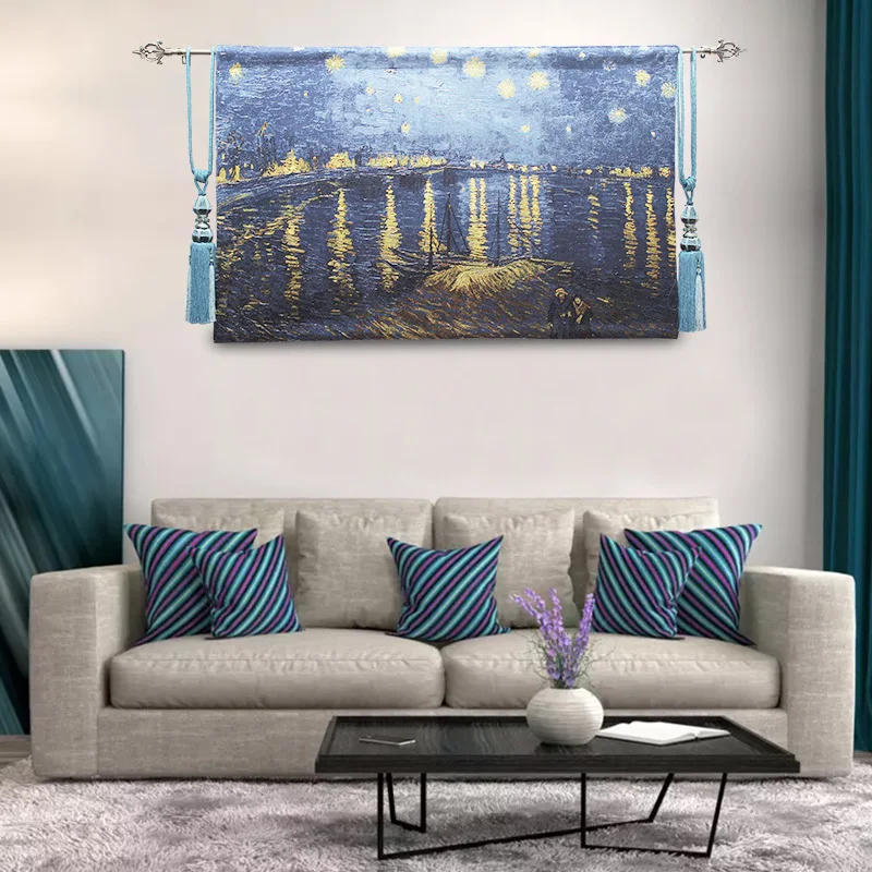 

Medieval Psychedelic Tapestry Starry Night Over The Rhone Tapestry Wall Hanging Belgium Style Luxury Blanket Home Decoration