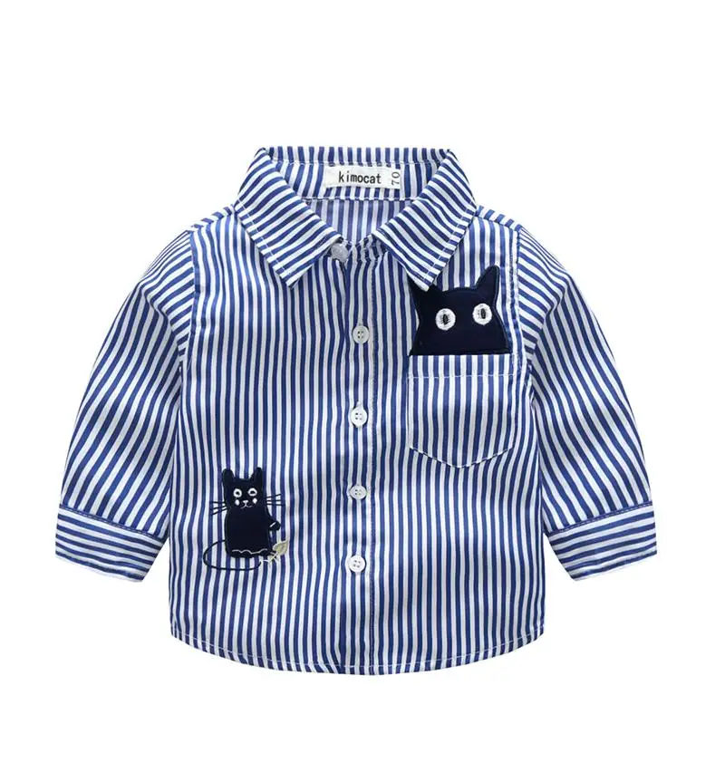 Малыши, маленькие мальчики, одежда для малышей, Детская рубашка с кошками, блузка, одежда, полосатые модные хлопковые повседневные топы с длинными рукавами, футболки