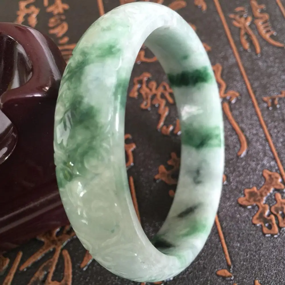 

Chinese Hand-carved Emerald Green stoneite stone Gems Bracelet Bangle 57mm AA 10.20 40
