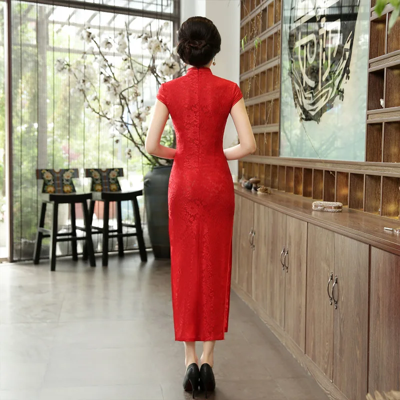 Новое китайское традиционное платье Ципао красное кружевное вечернее Vestidos