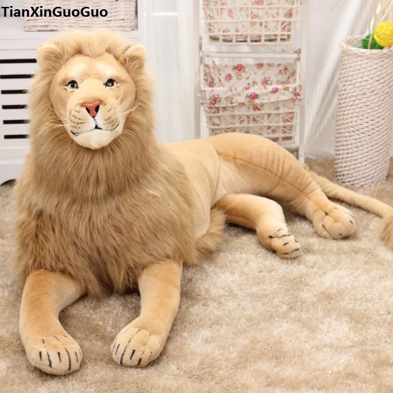 simulation lion plush toy large 125cm prone lion soft doll throw pillow birthday gift s0463