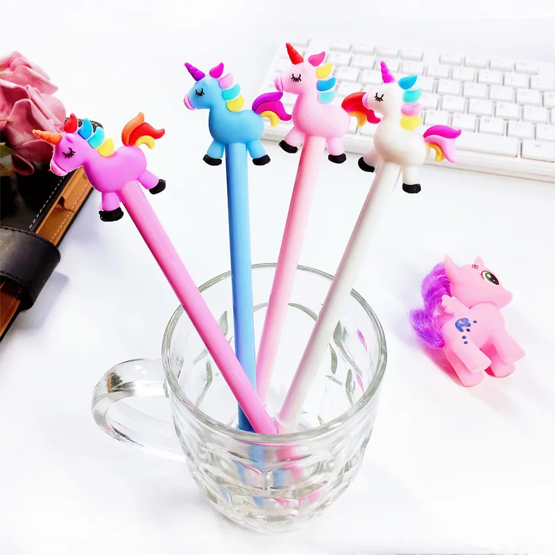 2 pcs/lot Creative Cartoon Rainbow Horse Unicorn Gel Pen Ink Pen Promotional Gift Stationery School& Office Supply