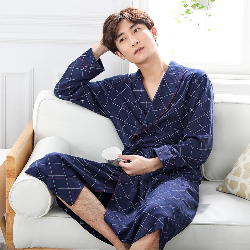 

Nightgown pajamas men's spring and autumn modal long-sleeved male sense in the long paragraph bathrobe clothing home service