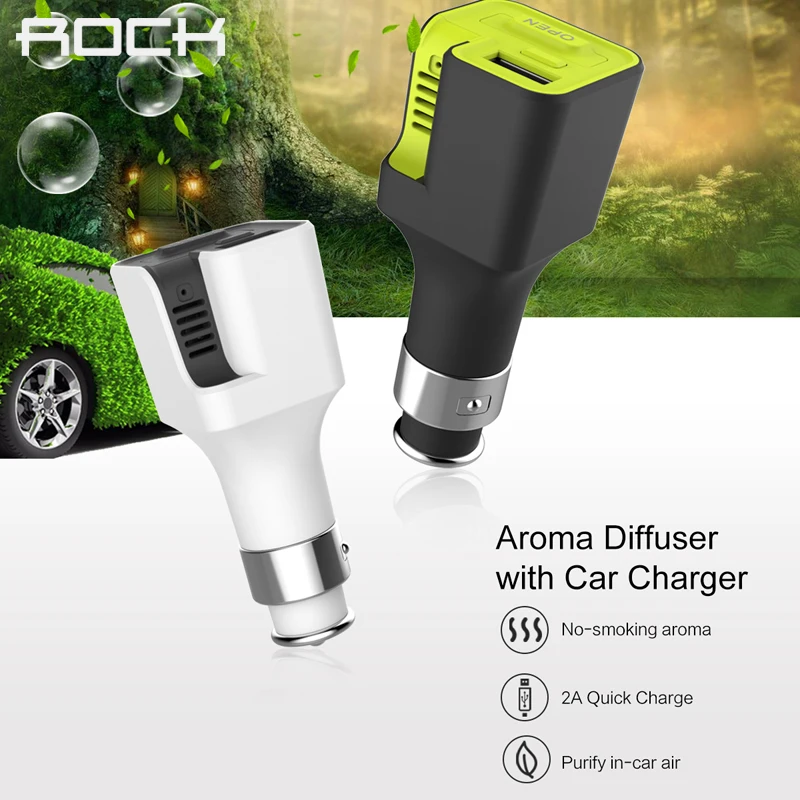 

ROCK Aroma Diffuser Car Charger 5V2A Aroma Diffuser Car Phone Charger with 2pcs Aromatherapy sheet Air freshener fast charger