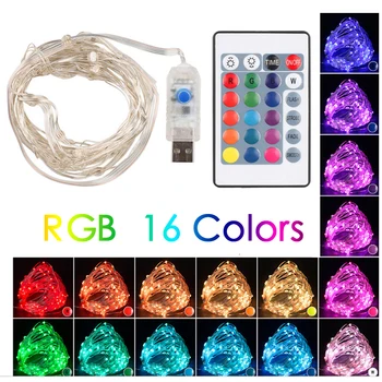 

24 Button Remote Control USB Battery Box Four Line RGB 5M 50 Lights Full Color Copper Line Light String Home Decoration DropShip