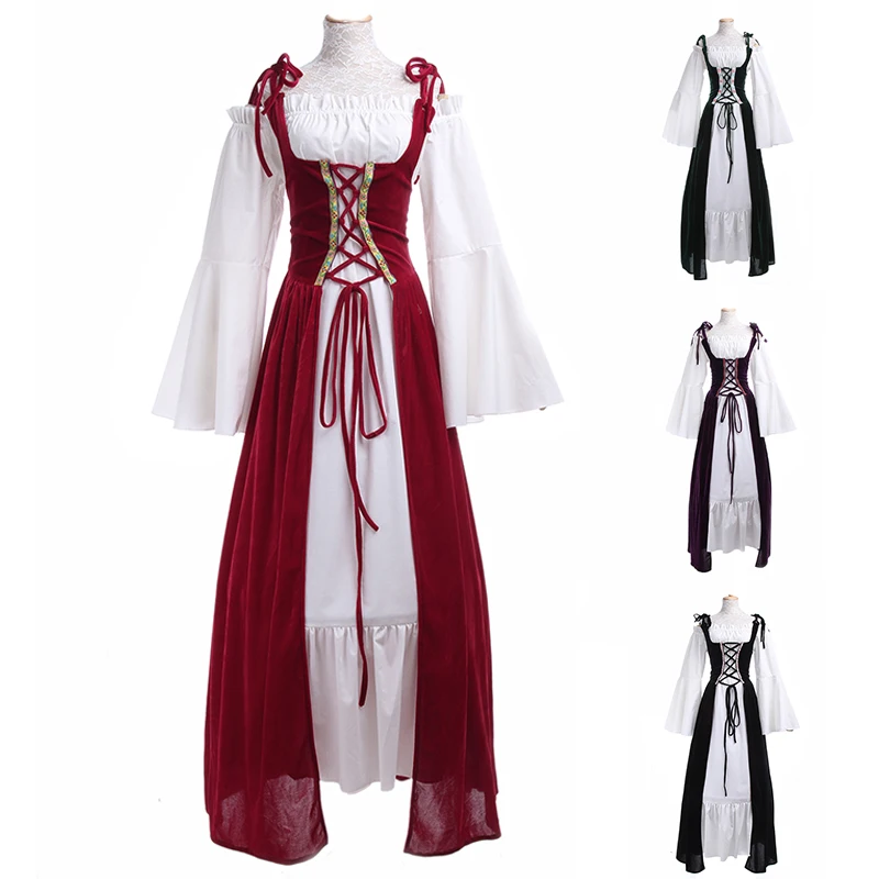 

ROLECOS 2017 Oktoberfest Festival Medieval Women Long Red Dresses Bavarian Beer Girl Costume Carnival Party Fancy Dresses