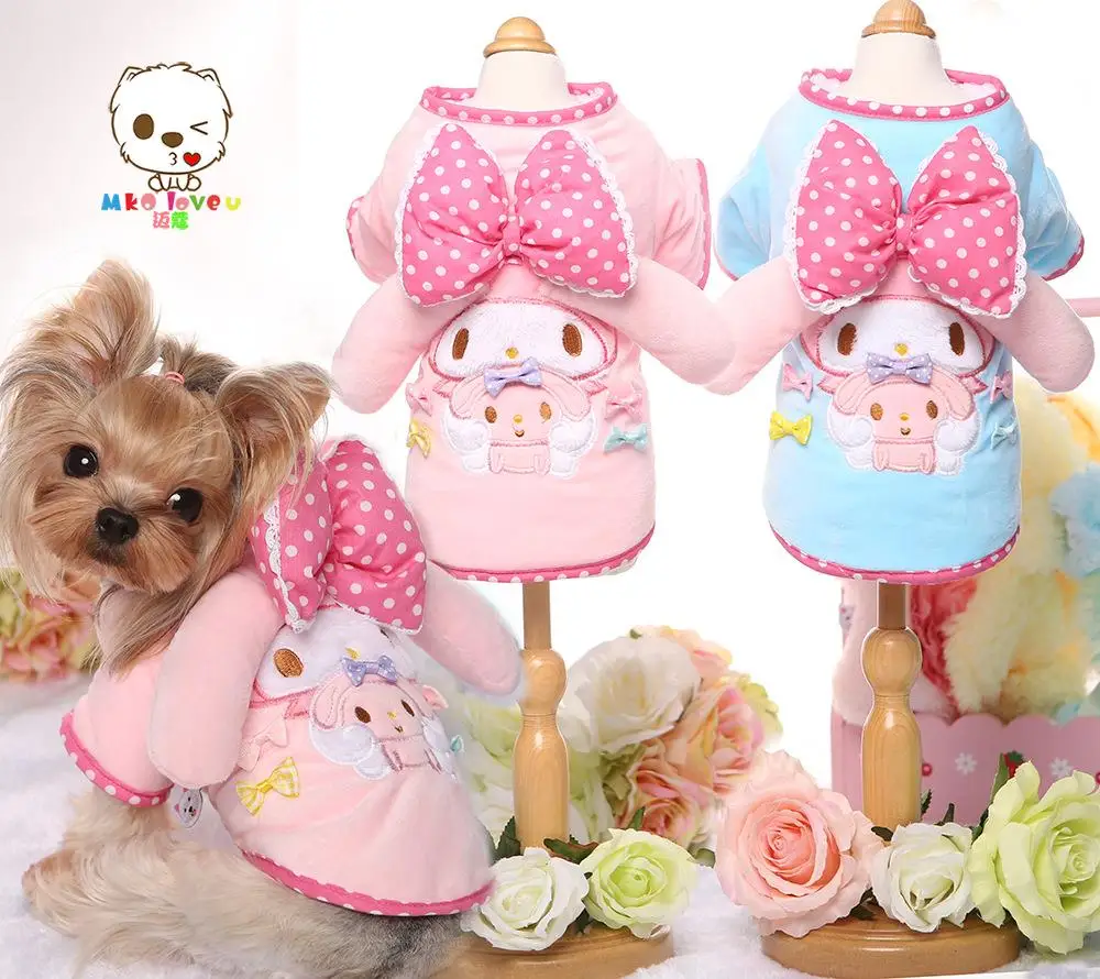 Супер милая Новинка, бархатная одежда для маленьких собак, одежда для собак с бантиками, зимняя одежда для собак розового/небесно-голубого цвета, пальто и куртки, костюм для собак