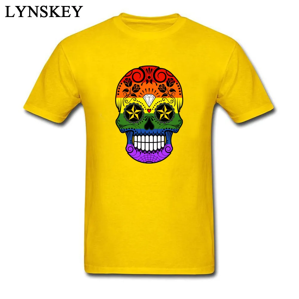 Men's Tops Shirt Fashion Unique T Shirt 100% Cotton Fabric O Neck Short Sleeve Normal Casual Tee Shirt Top Quality Drop shipping Gay Pride Rainbow Flag Sugar Skull yellow
