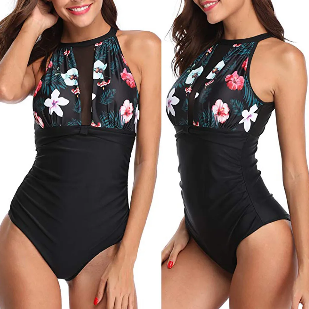 

Sexy Bikini Black One Piece Swimsuit Women Plus Size Padded Bra Wire Free High Waist Fashion Skinny Backless Swimwear S-XXXL