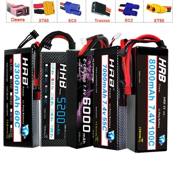 

HRB 2S 7.4V RC Lipo Battery 3000mah 3300mah 4200mah 6000mAh 7000mah 8000mah 100C Hard Case For 1/10 Scx10 Cars Boat