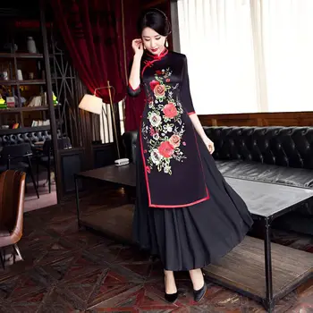 

Fashion Chinese Style Long Cheongsam New Arrival Women's Rayon Dress Elegant Qipao Vestidos Size S M L XL XXL XXXL 6X5808
