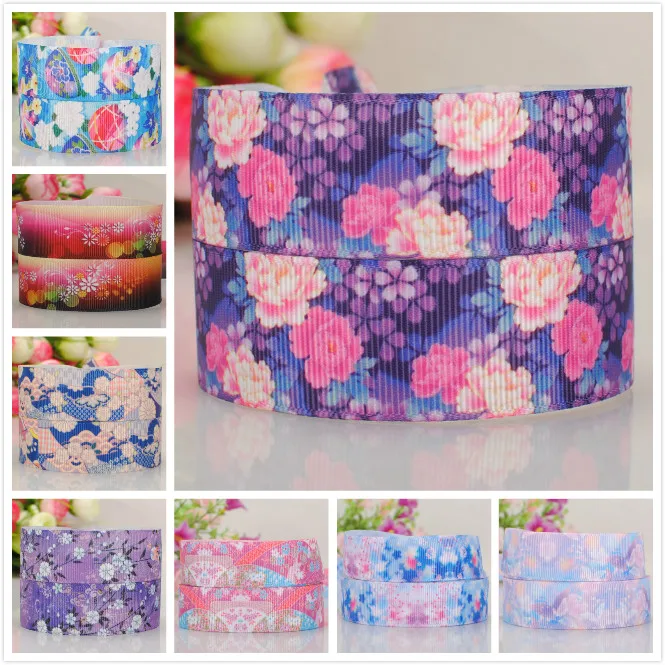 

10yards - Different sizes Japanese style printed Grosgrain ribbon -Japanese flowers pattern ribbon