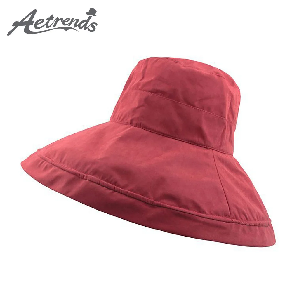 

[AETRENDS] 6 Solid Colors Foldable Large Brim Sun Hats for Women UV Protection Panama Hat Summer Cap Travel Beach Caps Z-6872