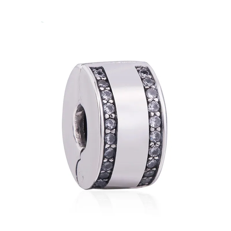 

Authentic 925 Sterling Silver Bead Charm Insignia With Crystal Clip Lock Stopper Beads Fit Pandora Bracelet & Necklace Jewelry