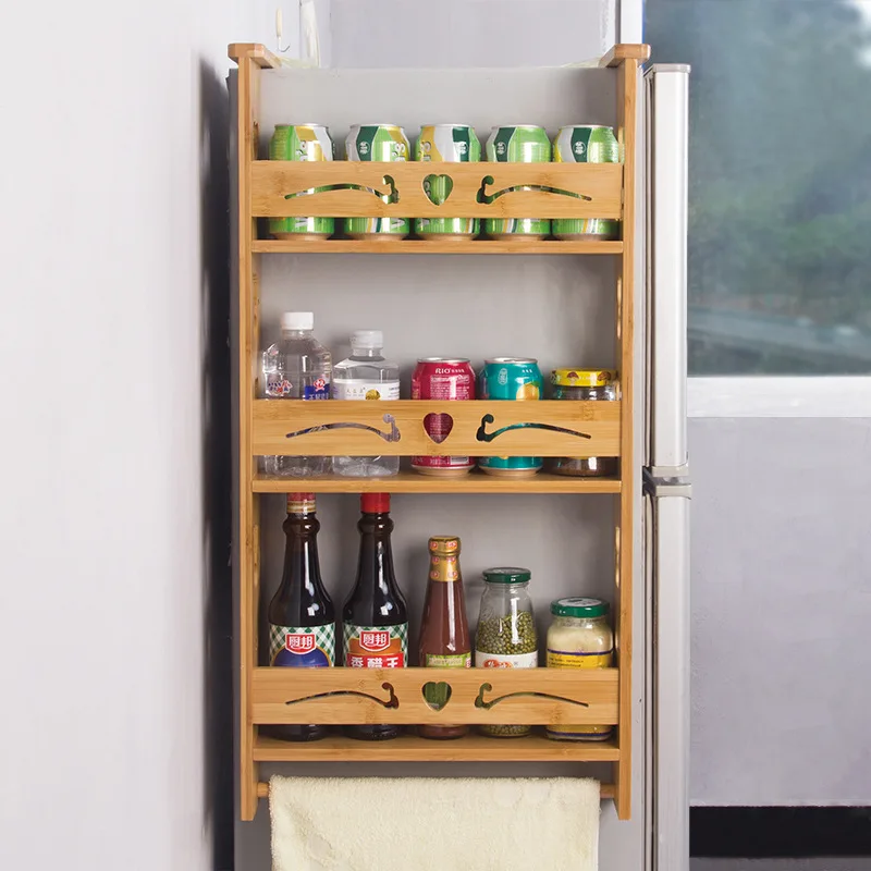  Bamboo refrigerator rack kitchen storage rack Side hanging refrigerator spice rack seasoning finish - 32956756875