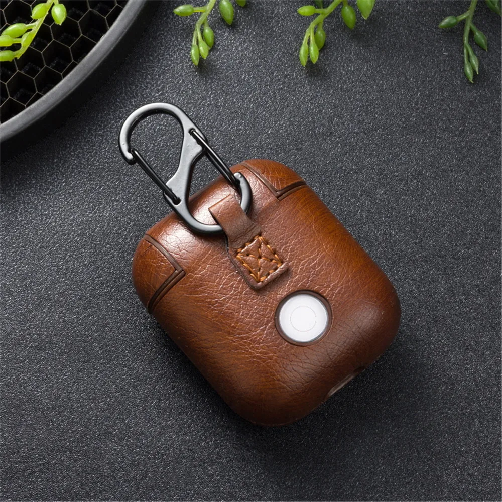 Genuine Leather Hook Case For AirPods Vintage Matte For Airpods 1 2 Luxury Protective Storage Bag Black Brown Drop shipping