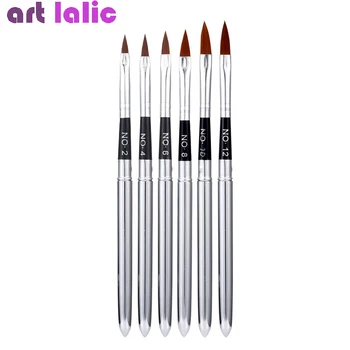 

6Pcs Acrylic Brush Size 2# 4# 6# 8# 10# 12# Carving Flower Pen UV Gel Drawing Brush Bristle Black Handle Nail Art Brushes