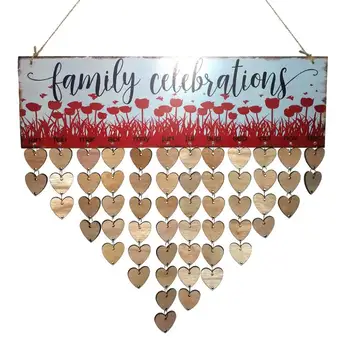 

Wooden Family Celebration Theme Calendar Board Heart DIY Festival Special Date Planner Sign Reminder Wall Hanging Decor Plaque