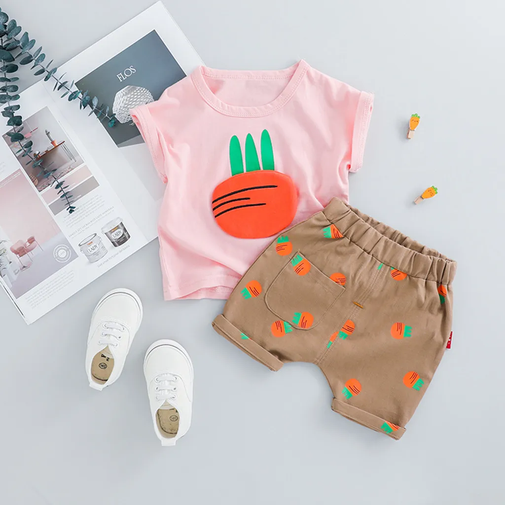 

baby girl clothes summer Cartoon Radish girls clothes sets 1 years old Casual newborn baby girl pink clothes#G6