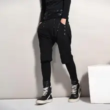 Европа и США Весна и осень большие размеры поддельные две части Маленькие ноги панк заклепки карман черные мужские брюки/M-2XL