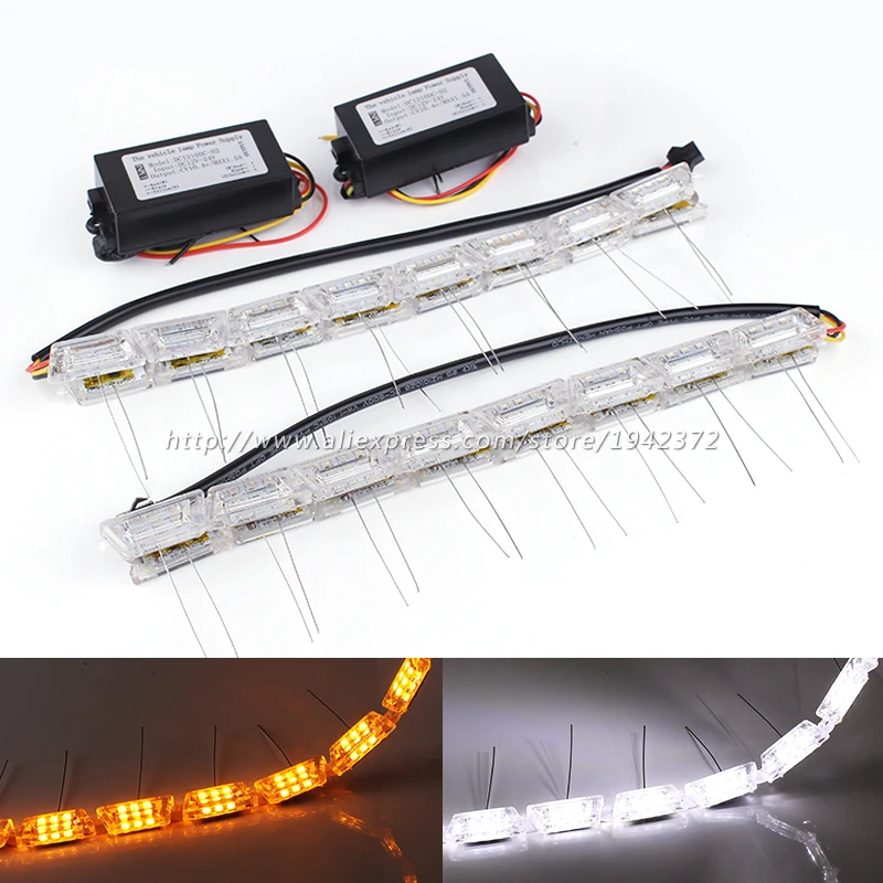 Headlight Sequential Flasher Color DRL Turn Signal 2PCS Flexible White/Amber Switchback LED Knight Rider Strip Light Car Styling