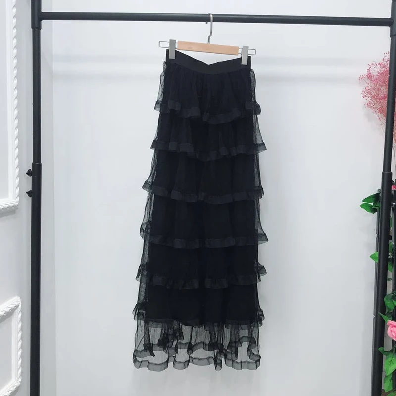 Летние Высокая Талия плиссированная многослойная юбка Faldas Mujer Moda в Корейском стиле с кружевным плетением, юбки, женские Юпи Longue Femme Spudnice; искусственная кожа; Прямая(дропшиппинг); Damskie