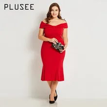 Plusee платье плюс размер 3XL женщин 2017 Новый Русалка Твердые спинки молния секс Slash шеи однотонные платья больших размеров платье