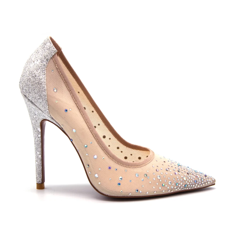 2018 New Fashoin pearl high-heeled shoes elegant women pumps Mesh high-heeled shoes platform wedding shoes high heel sandals