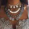 Collar bohemio de playa con conchas doradas para mujer, gargantilla de borla lentejuela, Gargantilla Gyspy Multilaryer, collar de cuentas de perlas, joyería Maxi ► Foto 1/6