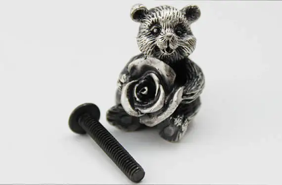 

Bear - Antique Silver Dresser Knobs Vintage Drawer Pulls Knobs Handles Rustic Kitchen Cabinet Knobs Pull Handle Kids Children