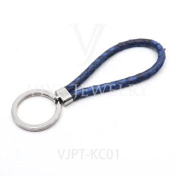

Fashion Dark Blue Python Key Chain With Steel Key Ring Custom Luxury Unique Keychain Gift For Men Christmas Friend Family Gift