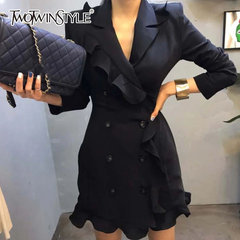 Patchwork V Neck Petal Sleeve Dress with Ruffles