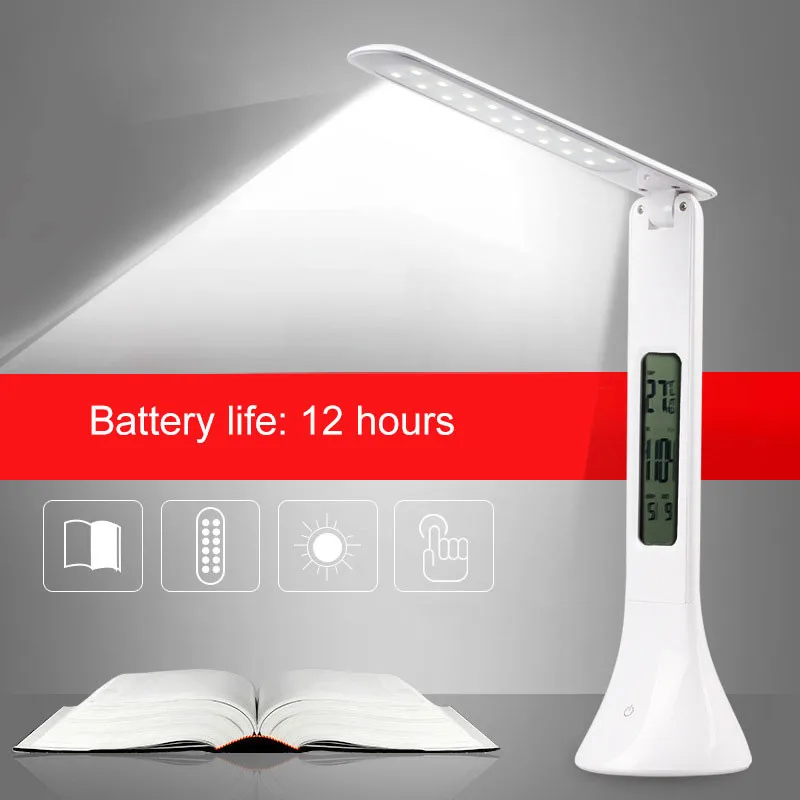 

Dimmable 3 Level Touch LED office desk lamp Changing flexible lamp Book Light with Calendar Temperature Alarm Clock