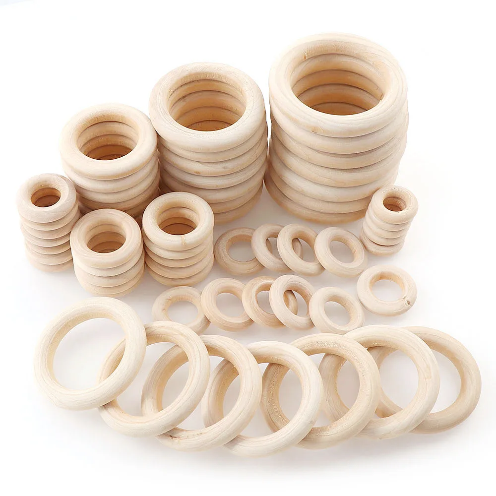 6 Size 5-50PCS Fine Quality Natural Wood Teething Beads Wooden Ring Children Kids DIY Wooden Jewelry Making DIY Crafts