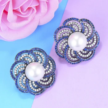 

GODKI Trendy Flower Fashion Cubic Zirconia Imitation Pearl Stud Earrings For Women Jewelry Wedding Brincos boucle d'oreille 2019