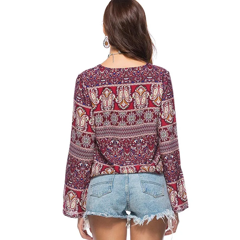 Женская блузка Bohoartist с длинным рукавом и цветочным принтом на шнурках|summer blouse|women