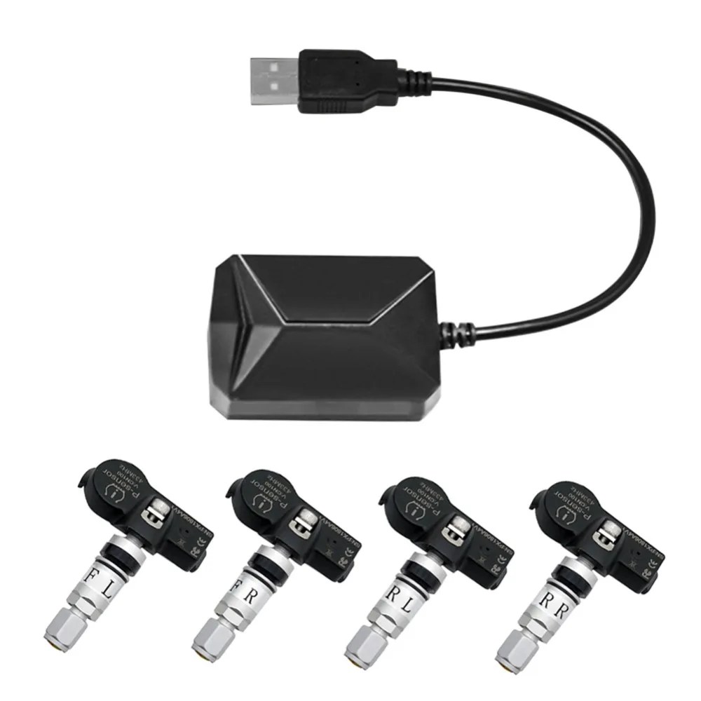 

USB Car Tire Pressure Monitoring System Internal TPMS Kit Auto Wheel Tyre Pressure Monitor w/ 4 Sensor for Android Video Player