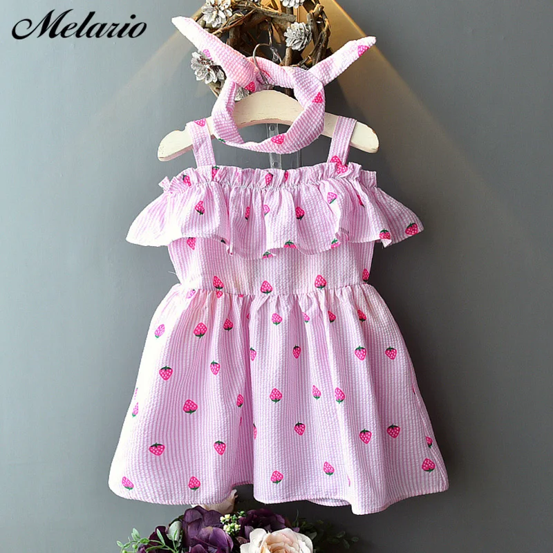

Melario Girls Dresses for Party and Wedding Summer Strawberry Off Shoulder with Hairband Kids Princess Baby Clothes 2019 Vestido