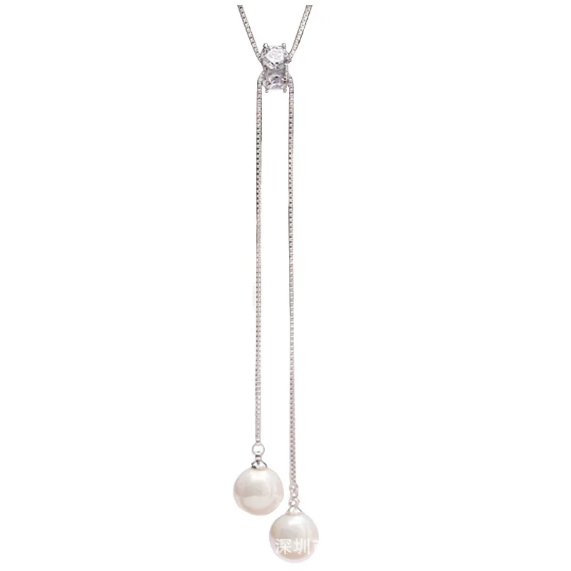 2019 Newest Minimalist Pearl Pendant Tassel Necklaces Pure 925 Silver Long Box Chain Adjustable Choker For Women Gifts | Украшения и