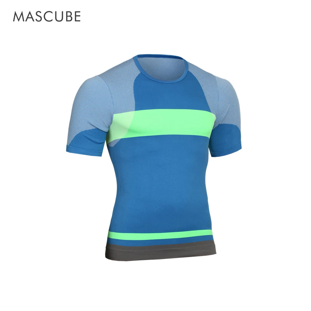 MASCUBE мужские компрессионные футболки короткий рукав грузоподъемный Фитнес Базовый слой Бодибилдинг колготки рубашки одежда