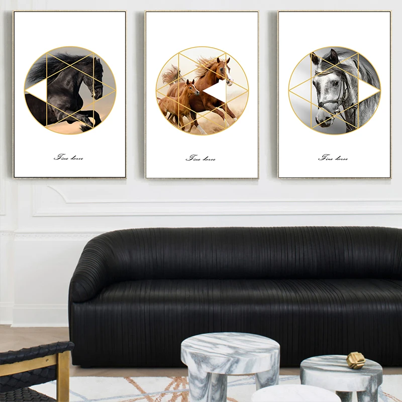 Nordic Style Animals White Horse Oil Painting Hipster Wall Art Picture