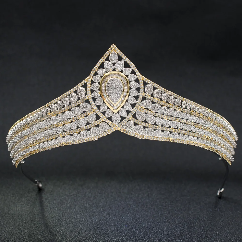 

2018 Full 5A CZ Cubic Zirconia Wedding Bridal Gold&Silver Tiara Crown Women Girl Prom Party Hair Jewelry Accessories S90016