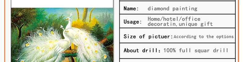 diy diamant painting beautiful white peacock room decal 5d diamond embroidery crystal needlework full cross stitch diamond kit1087_02