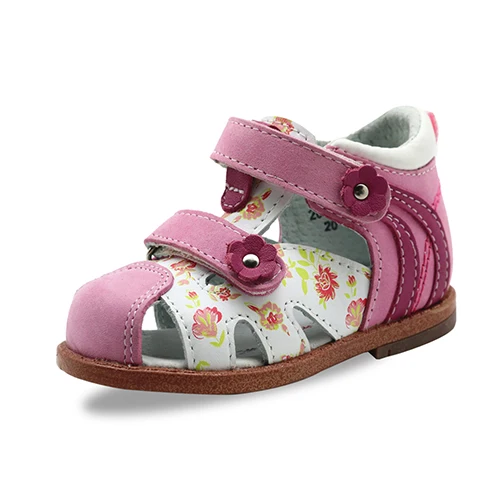 Apakowa/Летние кожаные сандалии с закрытым носком для маленьких девочек, анти-крюк с карабином и петлей, сандалии для девочек, пляжная обувь - Цвет: pink