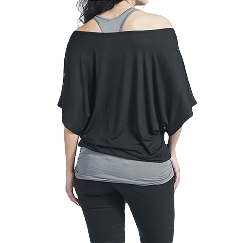 وهمية قطعتين النساء هوديس باتمان المطبوعة قصيرة كم T فضفاض كم مثير قبالة قطرة الكتف اليومية لباس غير رسمي وهمية قطعتين النساء هوديس باتمان المطبوعة قصيرة كم T فضفاض كم مثير قبالة قطرة الكتف اليومية لباس غير رسمي