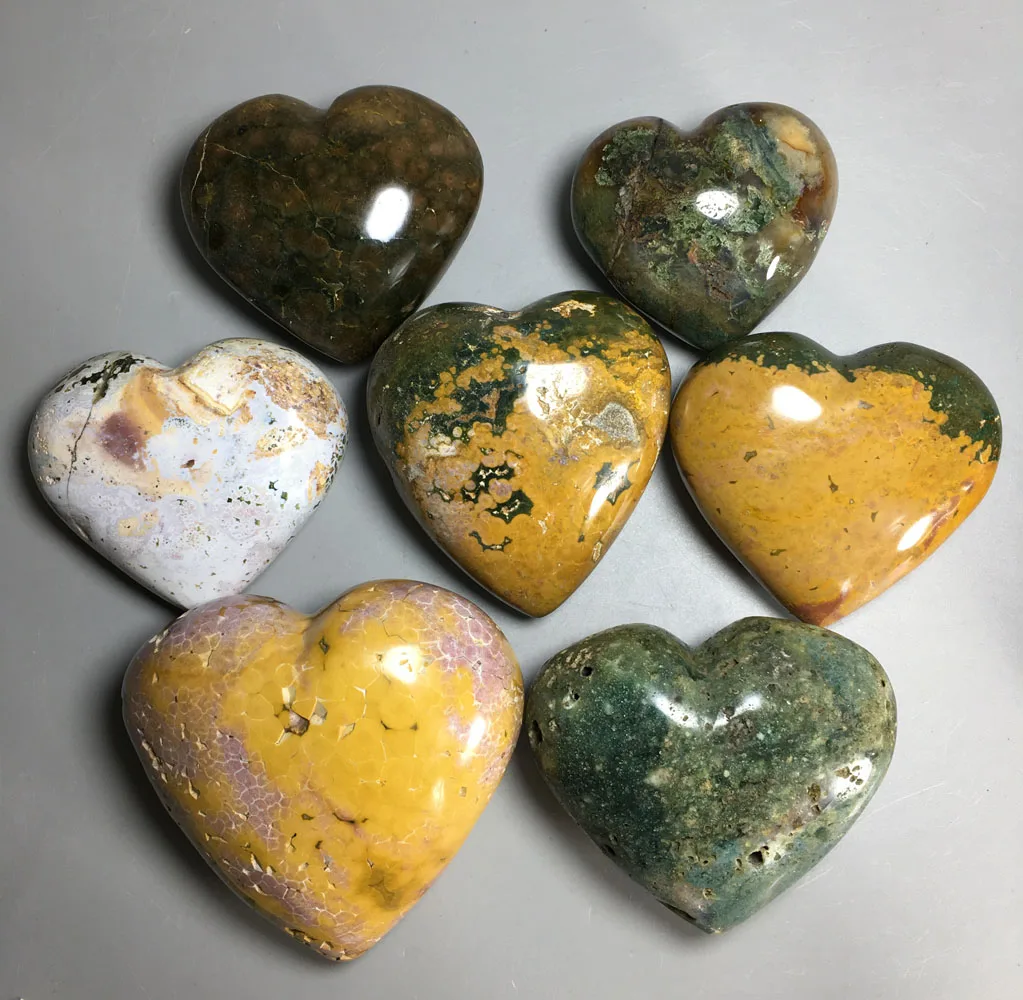 

1942g 7pcs Raw NATURAL OCEAN JASPER QUARTZ CRYSTAL HEART HEALING